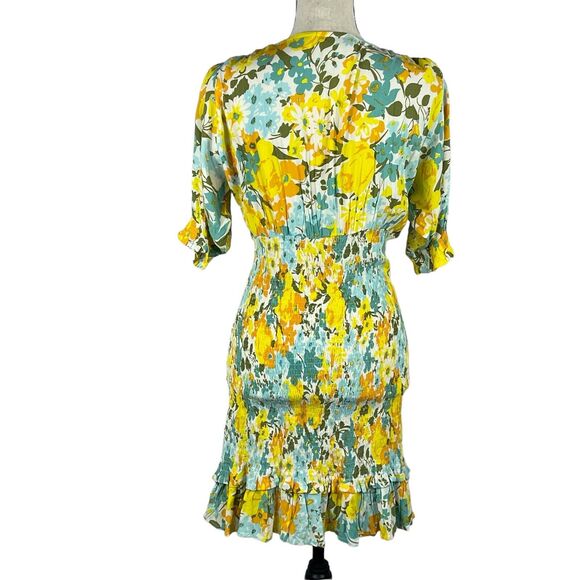 Faithfull The Brand SZ 4 Margherita Mini Dress Annina Floral V-Neck Smocked - Picture 6 of 7